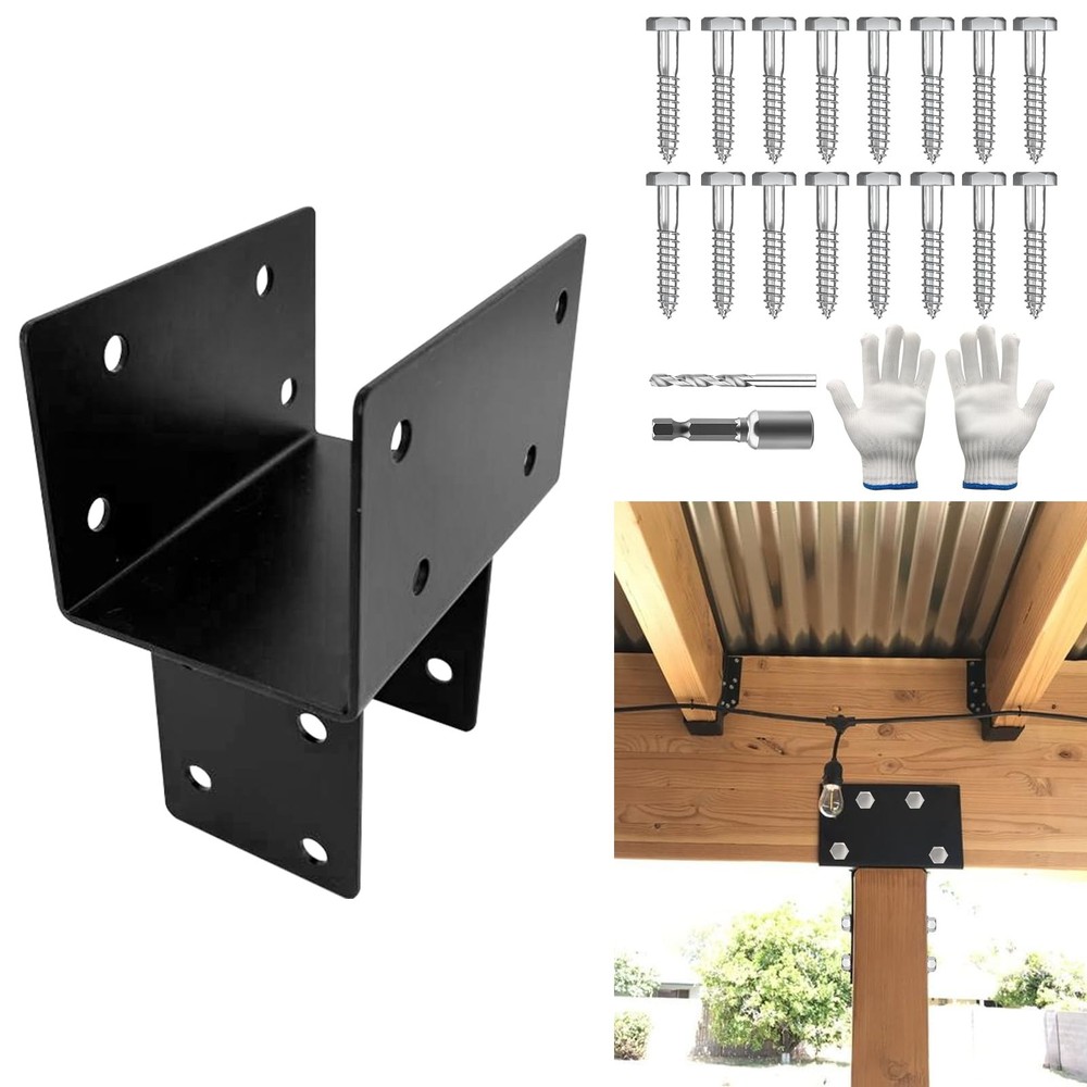 1Pack Pergola Post Cap Tie Brackets Kit,DIY Tee Bracket Contector with Screws...