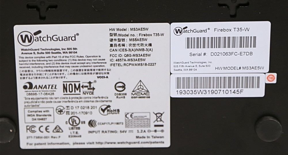WatchGuard Firebox T35-W Network Security Firewall, No Power Supply