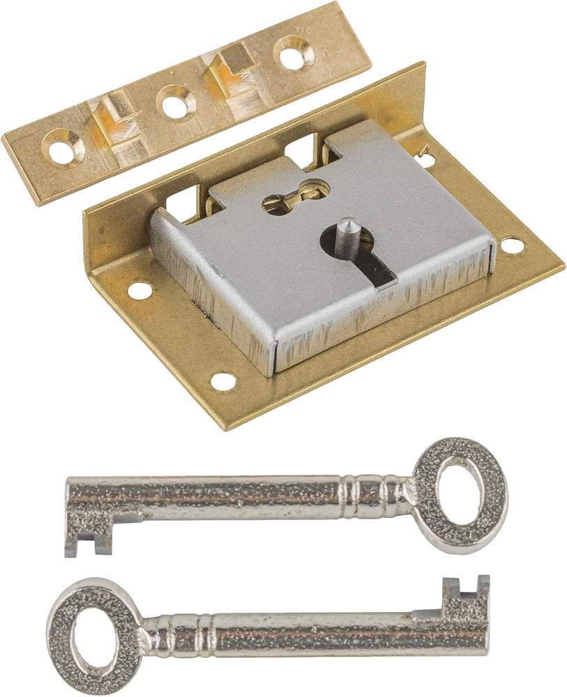 Medium Brass Half Mortise Chest or Box Lock with Two Skeleton Keys | HL2-SB-2K