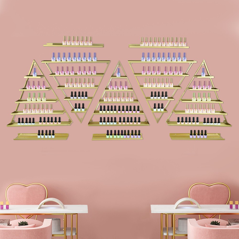 10X Triangular Nail Polish Racks 5 Tiers Wall-mounted Cosmetics Display Racks