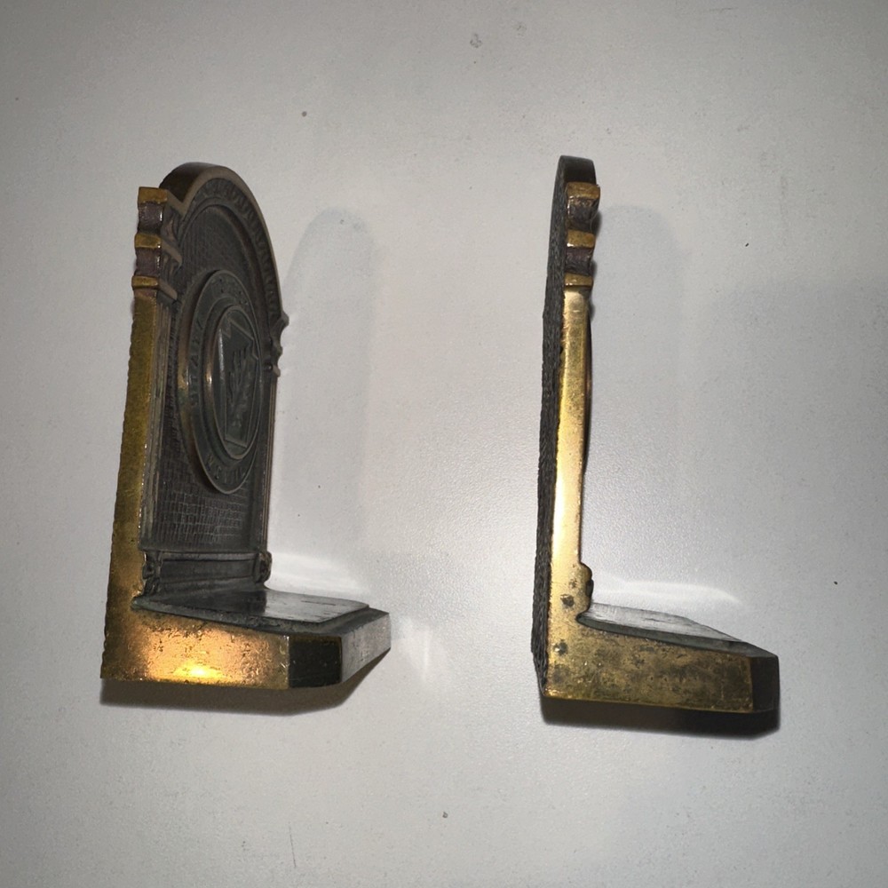 Vintage CS&CO State Forest School MCMIII Bookends Solid Bronze Medallion