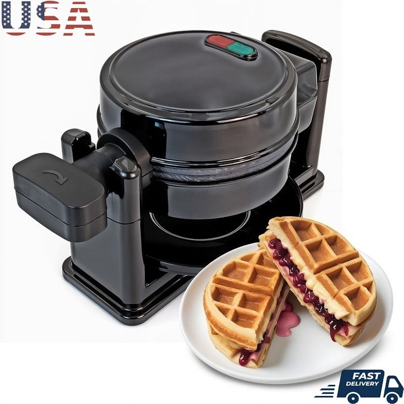 Belgian Waffle Maker Nonstick Cooking Plates Quick Use Power Ready Light 520W