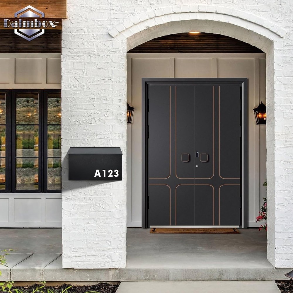 Dalmbox Wall-Mount Mailbox Large for Post Rust-Proof Galvanized Black