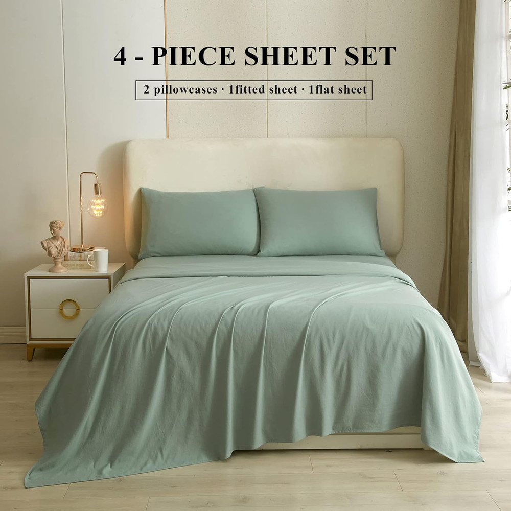Sage Green Sheets for Queen Size Bed,4 Piece Cooling Sheets Queen Deep