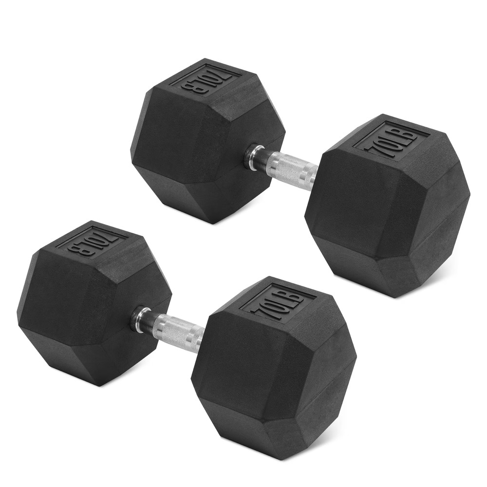 Non-Slip Grip Hex Dumbbell 70 Lbs Single