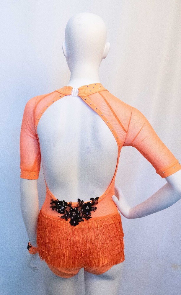 Custom Dance Competition Costume Size AS Orange Open Back Fringe