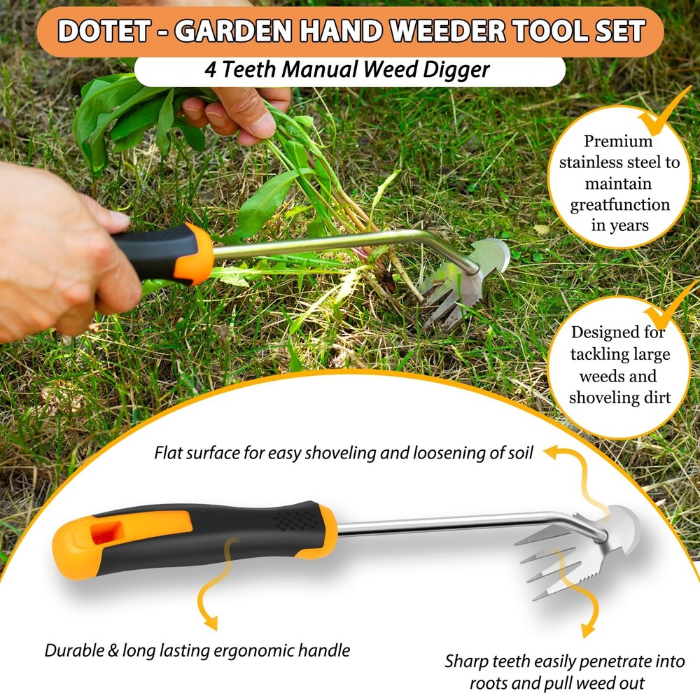 Garden Uprooting Weeding Tools - 3 Pack Hand Held Weeder Puller Tool Set, Rub...