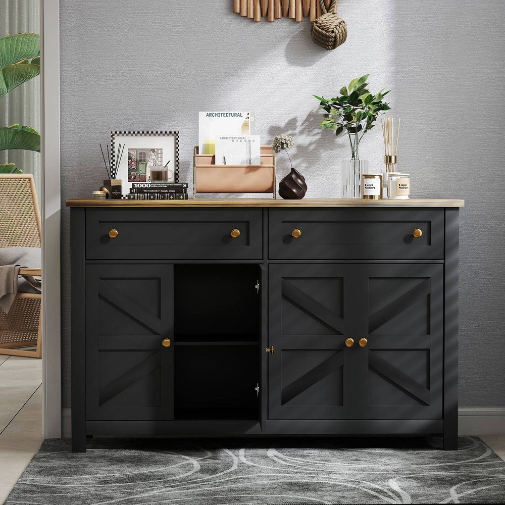 55.1in Sideboard Buffet Cabinet Kitchen Storage Sideboard With Drawers REQY