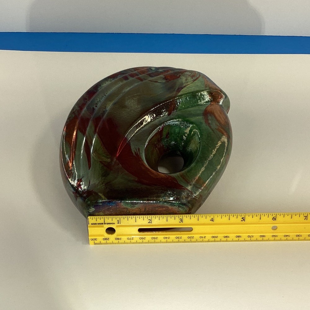 Signed Ruby Hansen 2012 raku pottery vase