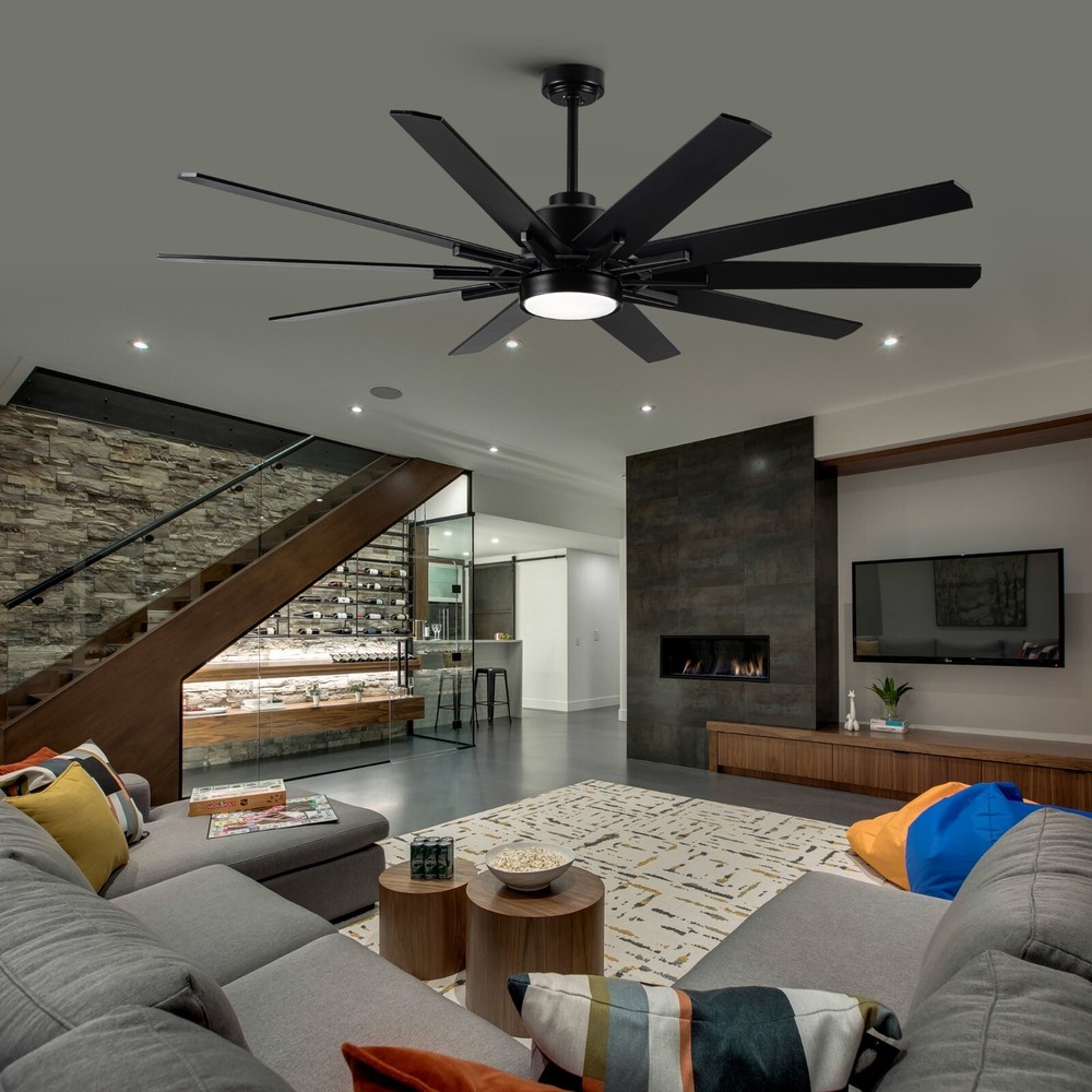 72'' Integarted LED Large Black Double Finish Ceiling Fan with Remote Control