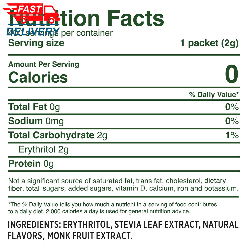 Stevia & Monk Fruit Zero Calorie Sweetener, 400 Packets
