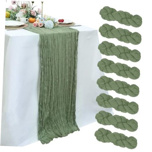 8 Pack Cheesecloth Table Runner 10ft Boho Gauze Fabric 8 Pcs - 10Ft Sage Green