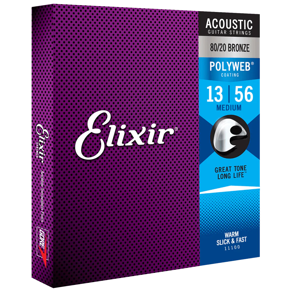 6 Sets! Elixir POLYWEB 80/20 Bronze Acoustic — 11100 Medium .013-.056