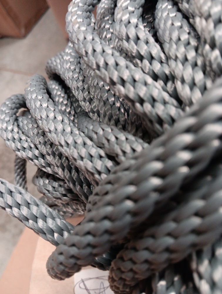 3/8” x 108ft. Solid Braid Polyester Rope. Made in USA. Light Gray