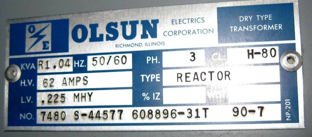 OLSUN DRY TYPE TRANSFORMER #7480