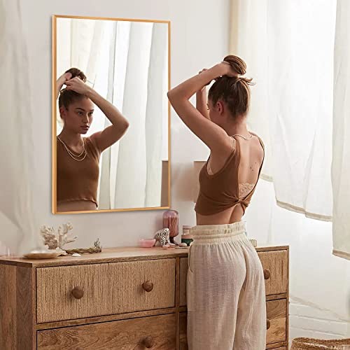 38"x26" Wall-Mounted Mirror Rectangular Hanging Mirror Metal Framed Wall