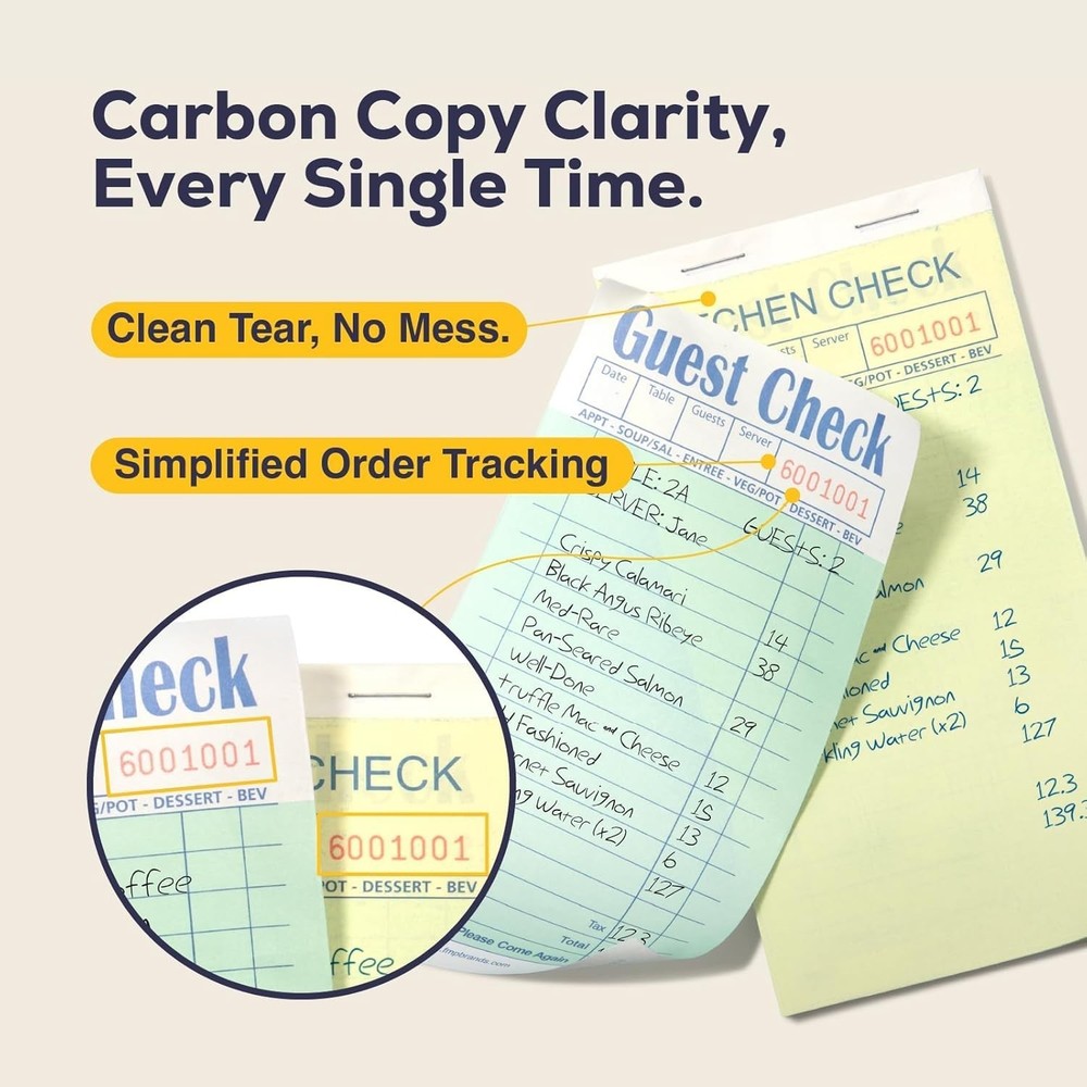 Server Order Pad - 2 Part Carbonless, 1000 Sheets