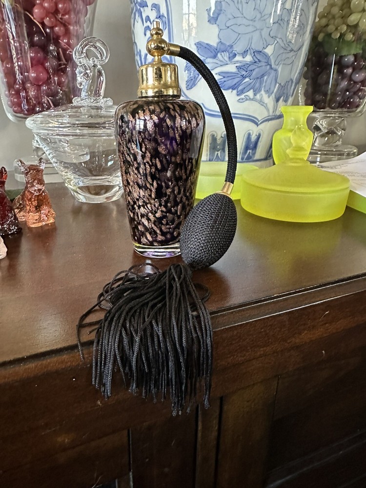 Blown Murano Inspired Ebony & Aventurine Perfume Atomizer Look