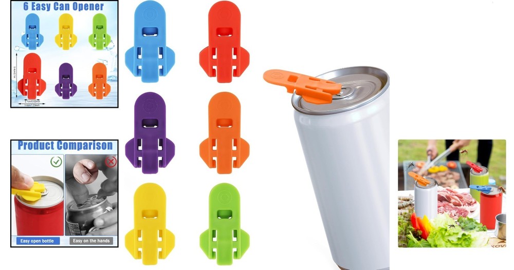 Fun & Practical Can Opener Set, 6 Colorful Tools for Drinks & Gatherings