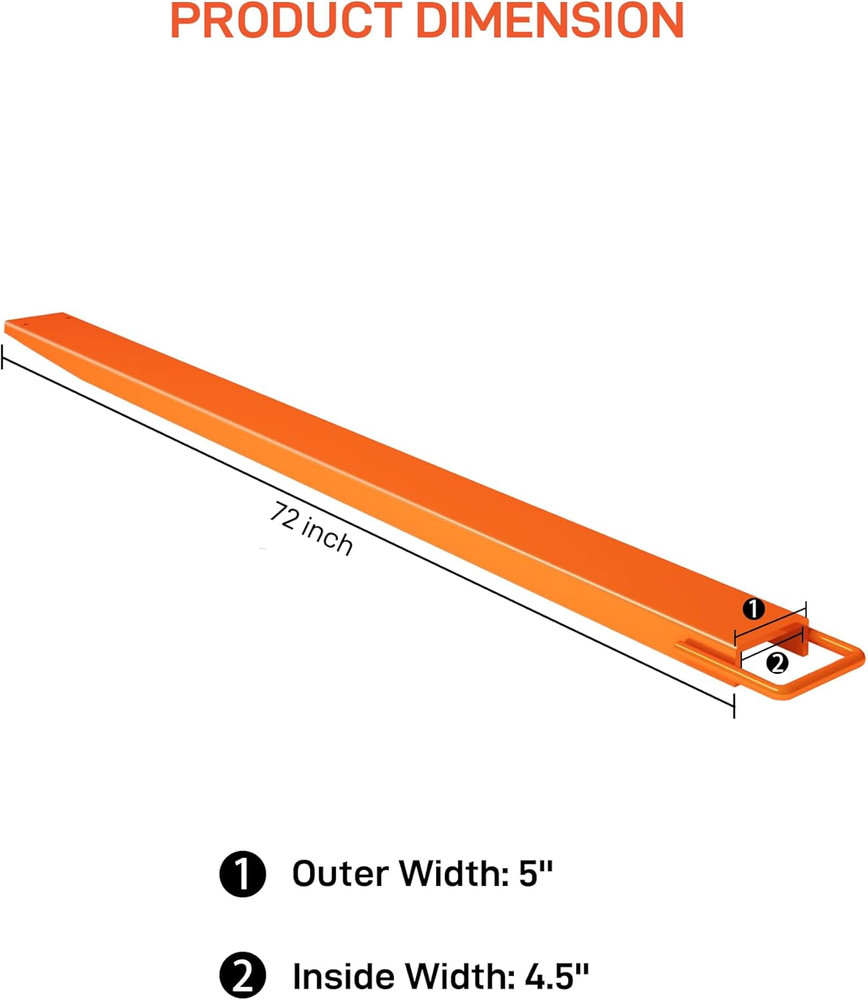 Pallet Fork Extensions 72 Inch Length 4.5 Inch Width, Fork Extenders for Forklif
