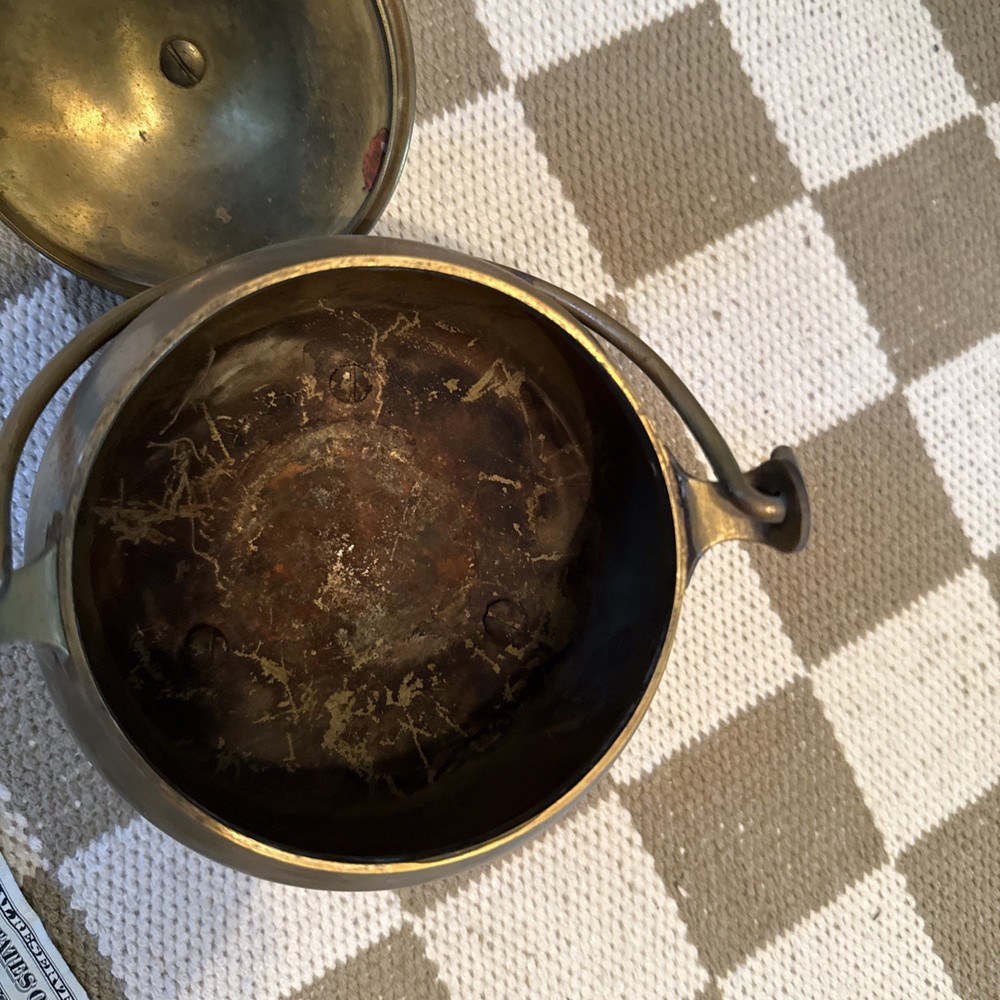 Vintage Brass fire Starter Smudge Pot With Lid & Handle. Complete