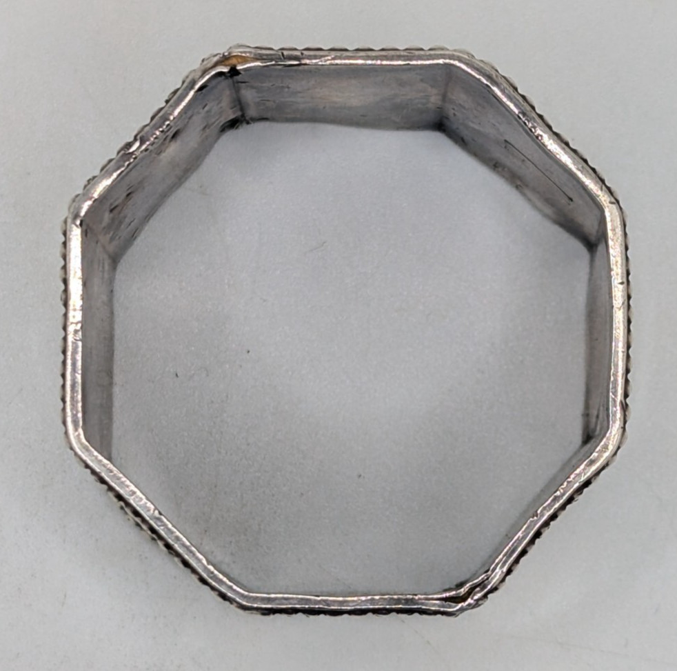 Antique Octagonal German 800 Silver Napkin Ring "GL" or "LG" initials, as is