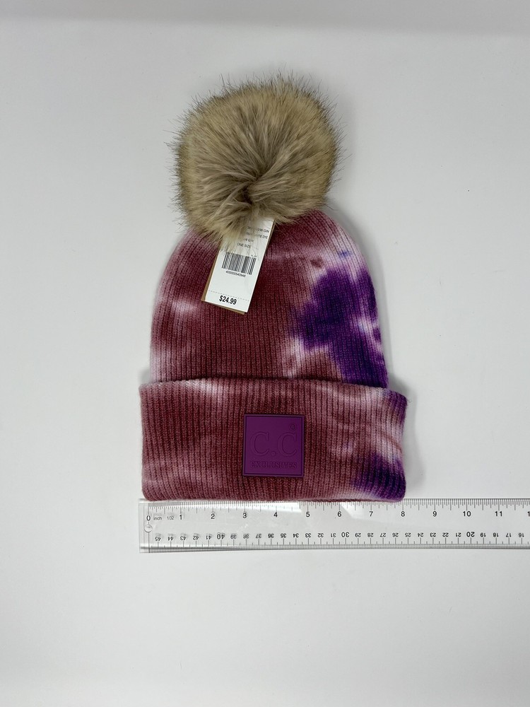 C.C Exclusives Tie-dye Pattern Knit Winter Warm Pull On Beanie Hat w/ Pompom NWT