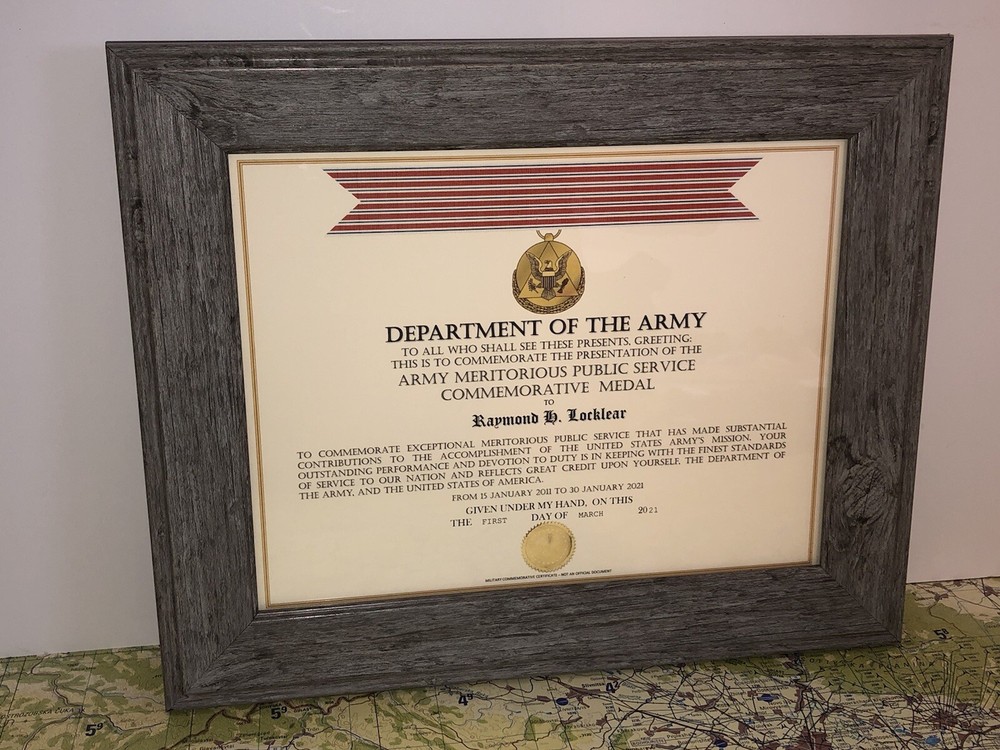 ARMY MERITORIOUS PUBLIC SERVICE COMMEMORATIVE MEDAL CERTIFICATE ~ Type-1