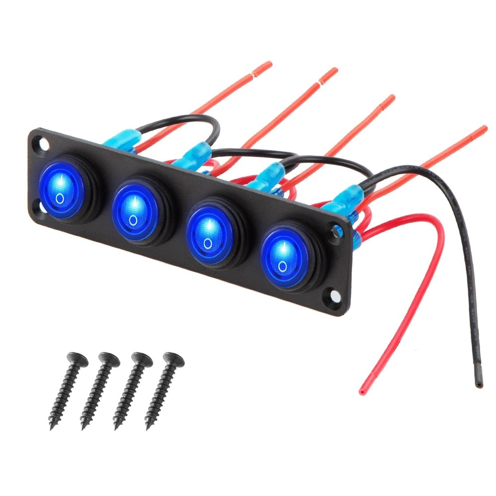Waterproof Marine Switch Panel,4 Gang Toggle Rocker Switch with 12V DC Round ...
