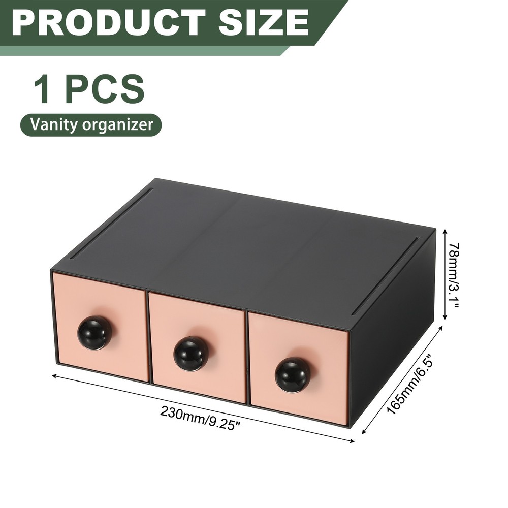 Stackable Drawer with 3 Drawers, Bathroom Storage Organizer, Pink