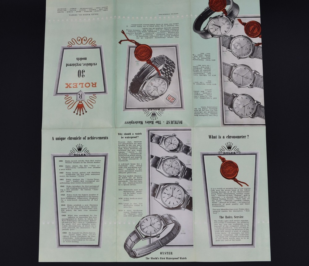 Rolex Brochure 1950s - 30 Exclusive, Registered Models