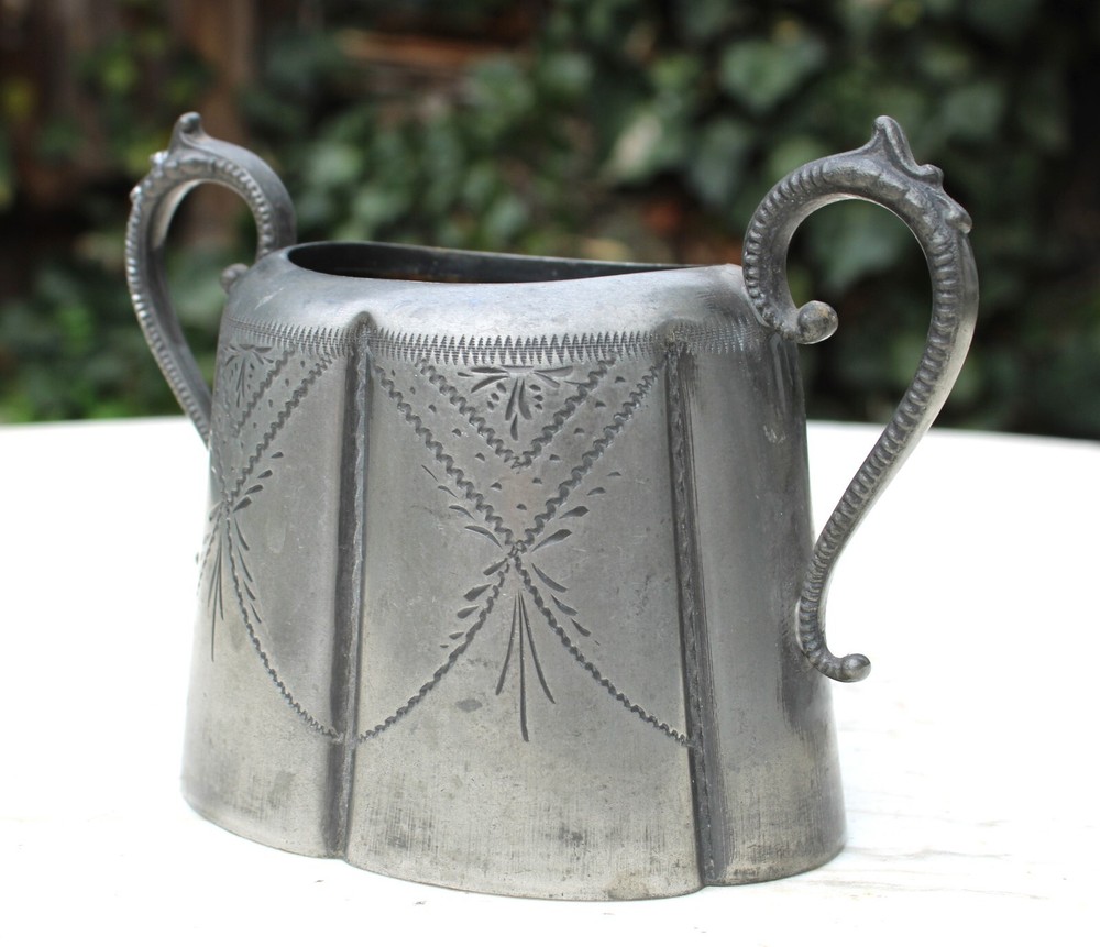 Antique Etched Silver Plate Handled Sugar Bowl-no Lid