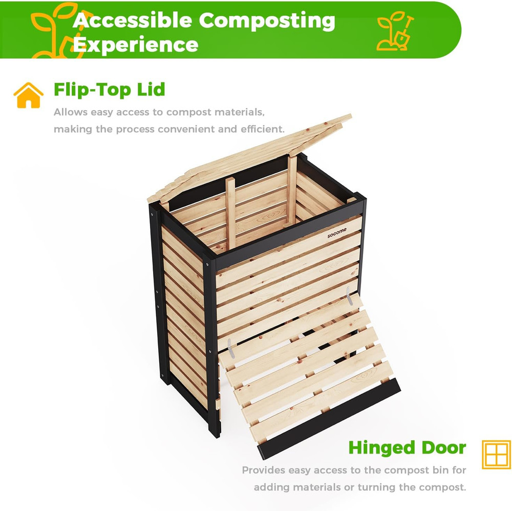 Large 95 Gallon Solid Wood Compost Bin with Pull-Out Door for Outdoor Use