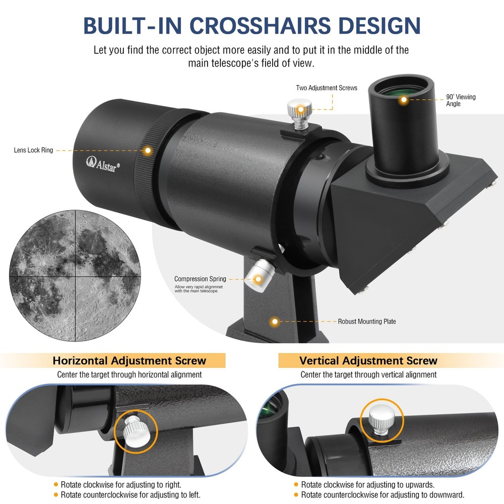 Alstar Telescope Finder Scope, Right-Angle Upright Corrected Image Optical Fi...