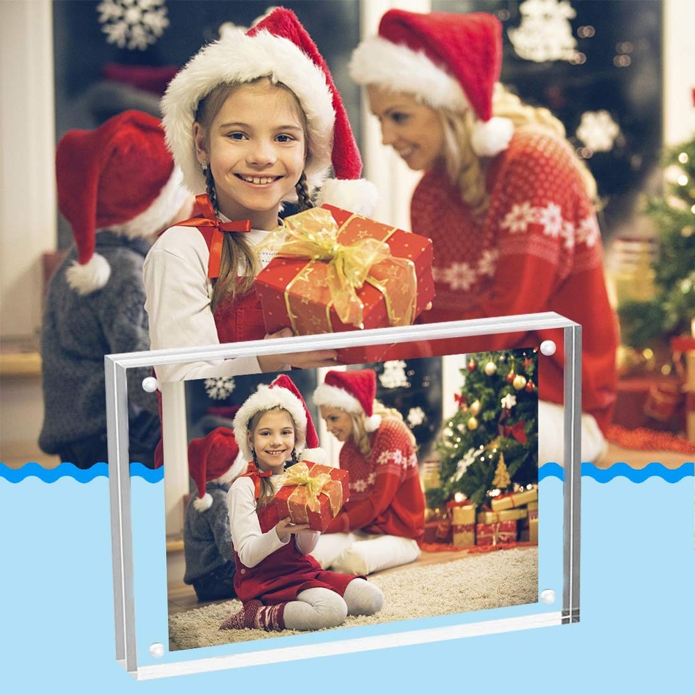 Acrylic Frames, 2 Pack 5x7, 24mm Thicker Frameless Clear Picture Frame, Doubl...