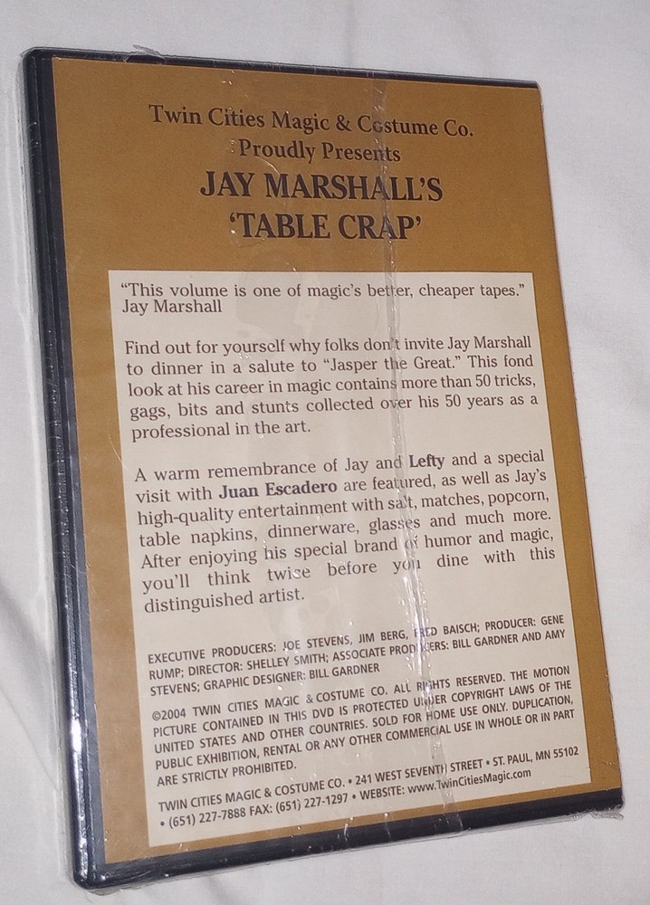 Jay Marshall Dvd Table Crap Impromptu Magic Martin Gardner Stevens Lefty Vent