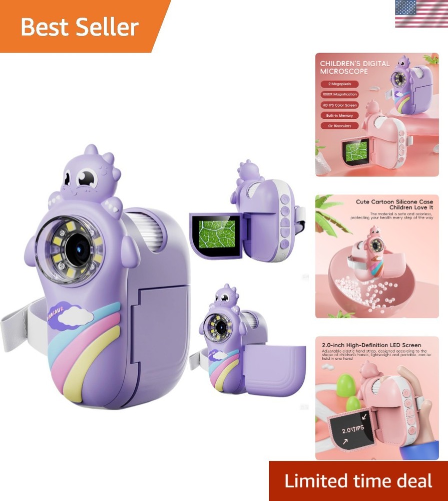 Kid-Friendly Digital Microscope - Adjustable Light, Photo Storage, Birthday Gift