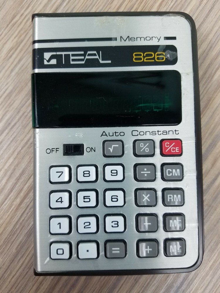 Vintage Teal Memory 826 Electronic Math Calculator Pocket Protector-Nerdy Cool