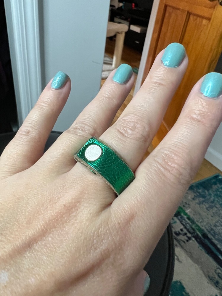 Green Leather Ring Handmade 8