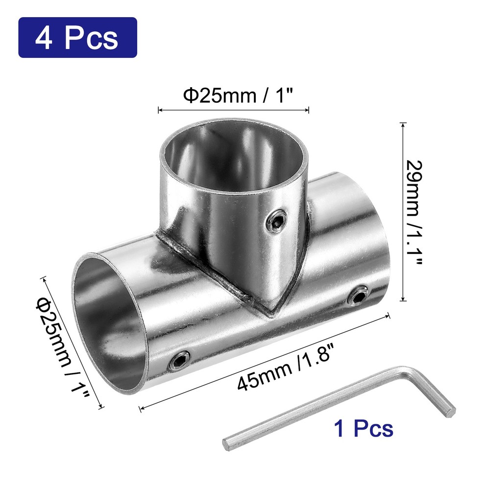 4Pcs Tee Structural Pipe Connectors 1" Fit Pipe Dia 3 Way