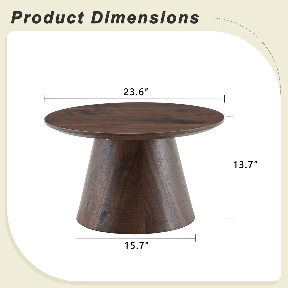 Walnut wood grain medium density fiberboard circular coffee table - diameter 2