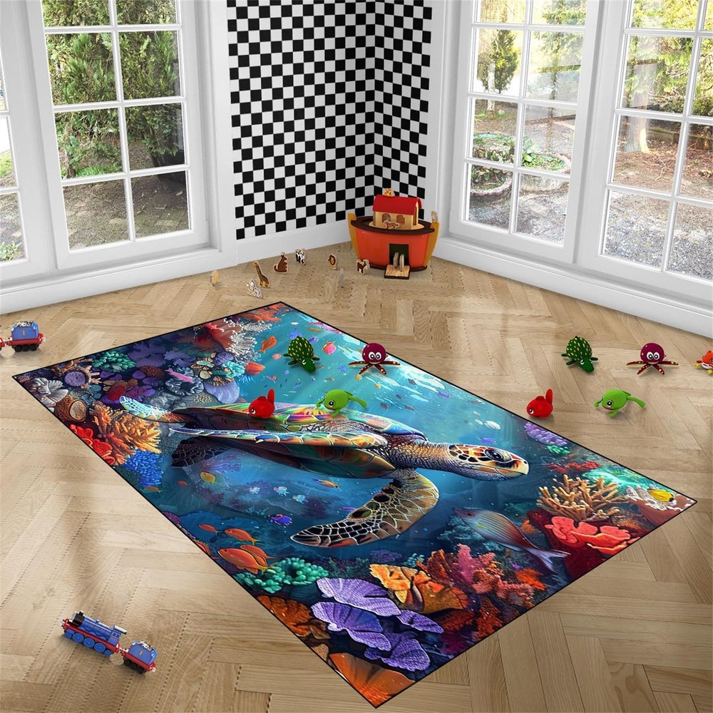 Sea Turtle Rug - Rugs for 4'6" x 6' (Rectangular), Multi-043