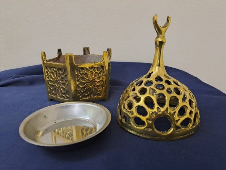 Handmade Cast Brass Arabic Islamic Hexagonal Incense Burner