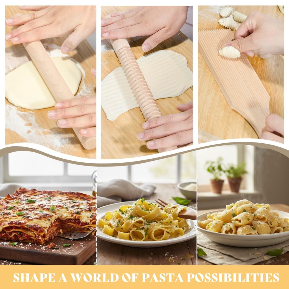 Pasta Making Tools, 9 PCS Wood Kit with Large, 9