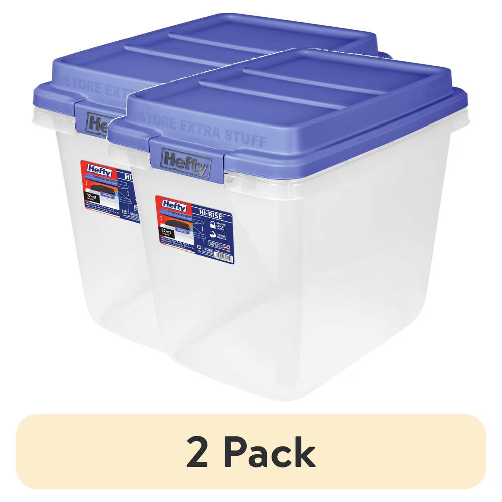 (2 pack) Hefty, 32 Quart Clear Storage Bin, Latched Storage Container