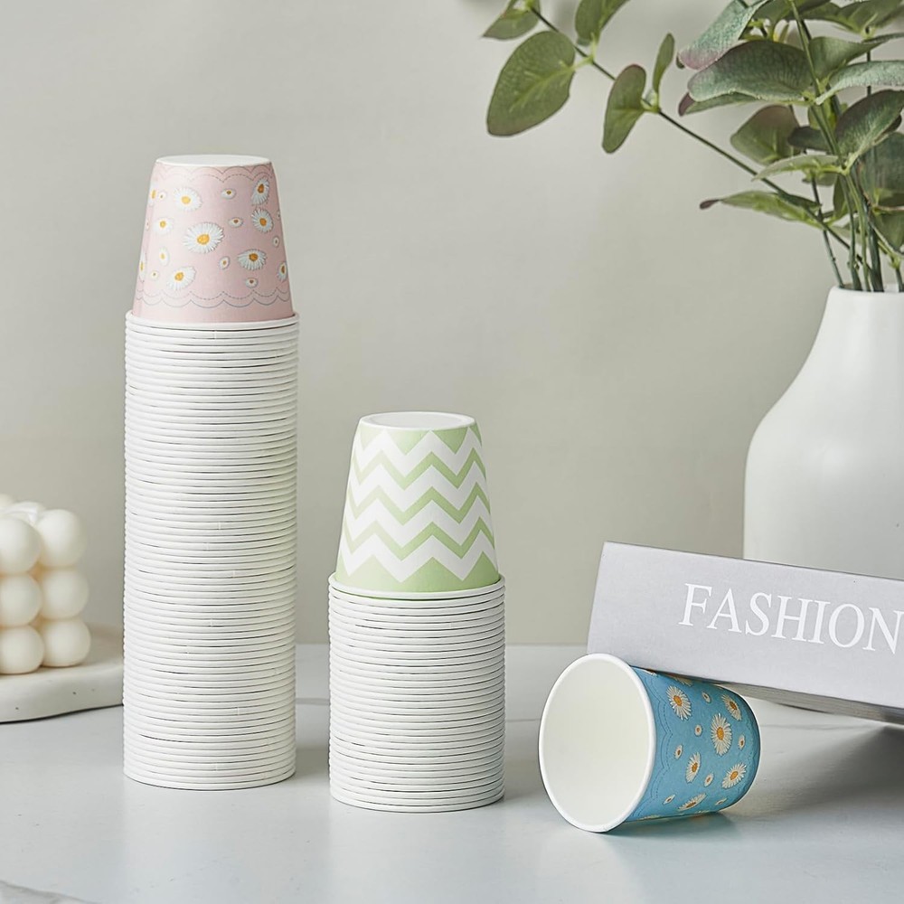 600 Pack 3 Oz Paper Cups - Small Bathroom Cups, Mini Wave Design Disposable Cups