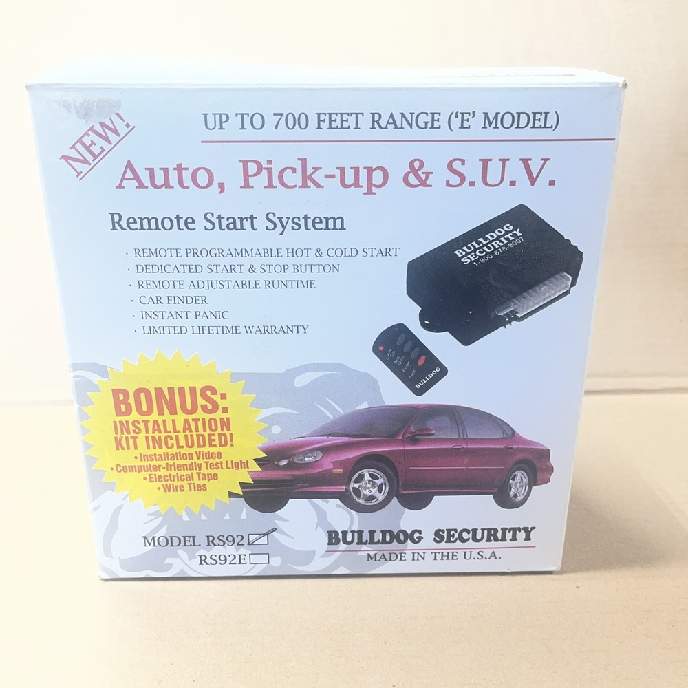 Bulldog security.    remote start system kit    Model. RS92