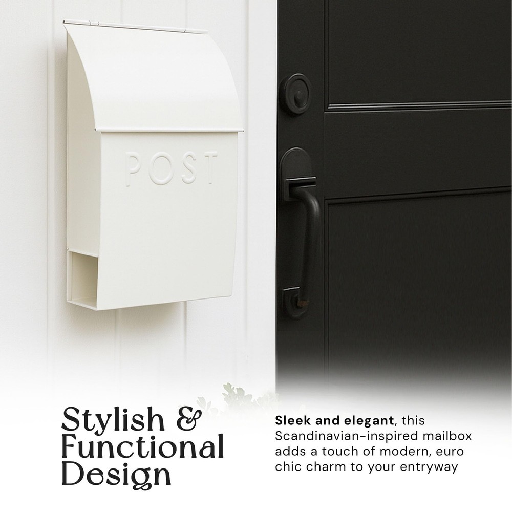 NACH Milano Pointed White Mailbox - Rustic Mailboxes for Outside with Newspaper