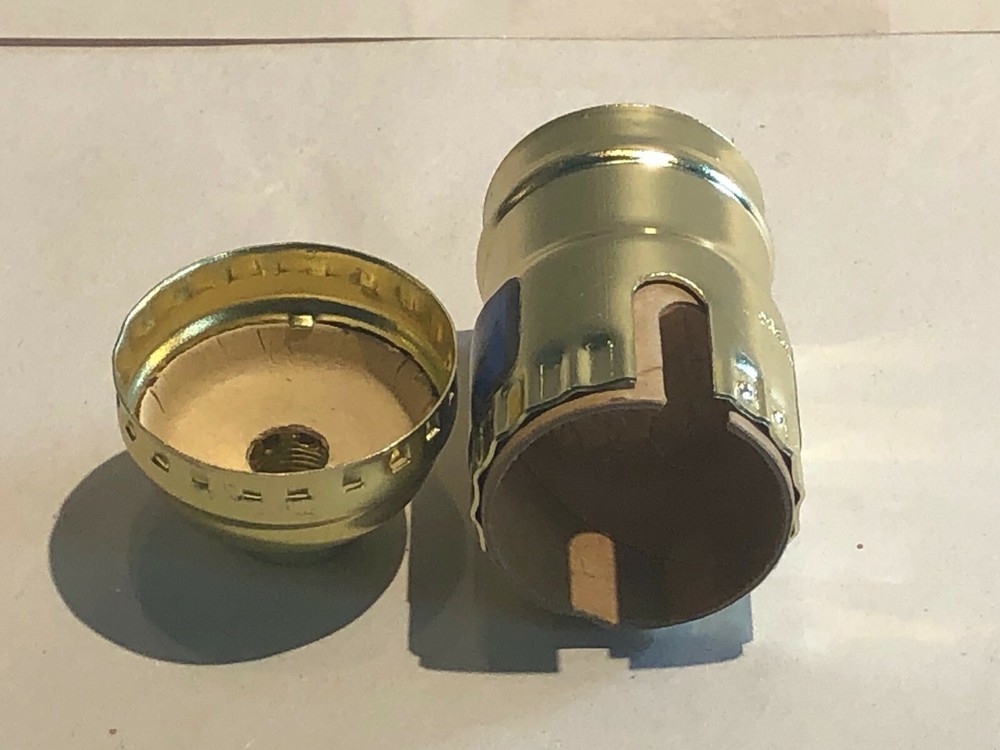 LOT OF 2: BRASS PLATE 1 SLOT turnkey/ pull chain SOCKET SHELL+ CAP + INSULATOR