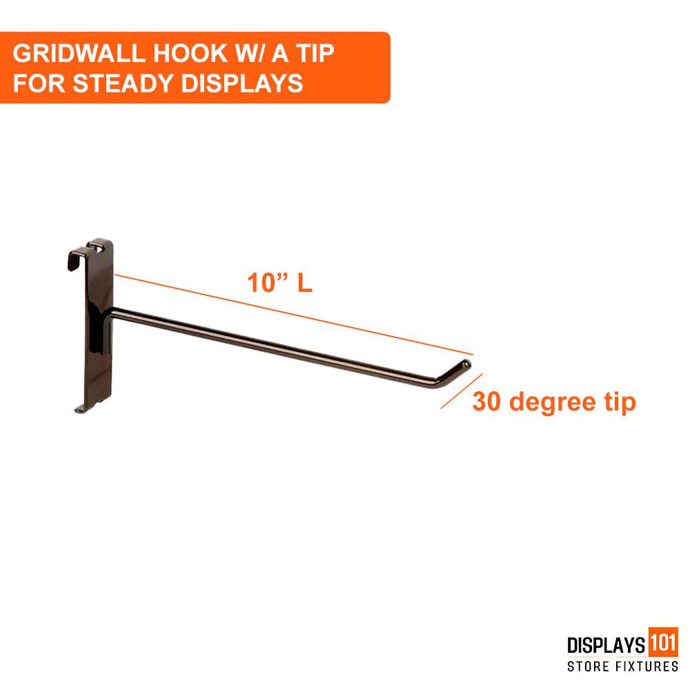 10" Gridwall Hooks - Black Hooks For Grid Panel Displays - NEW